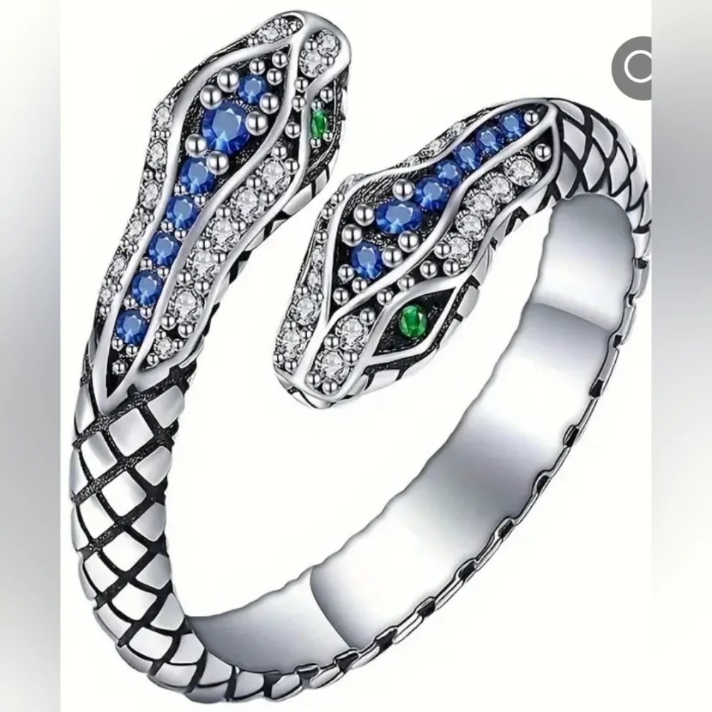 Adjustable Ring With Rhinestone Snake Design Whimsigoth,Mobwife, Darkfairy(#012)
